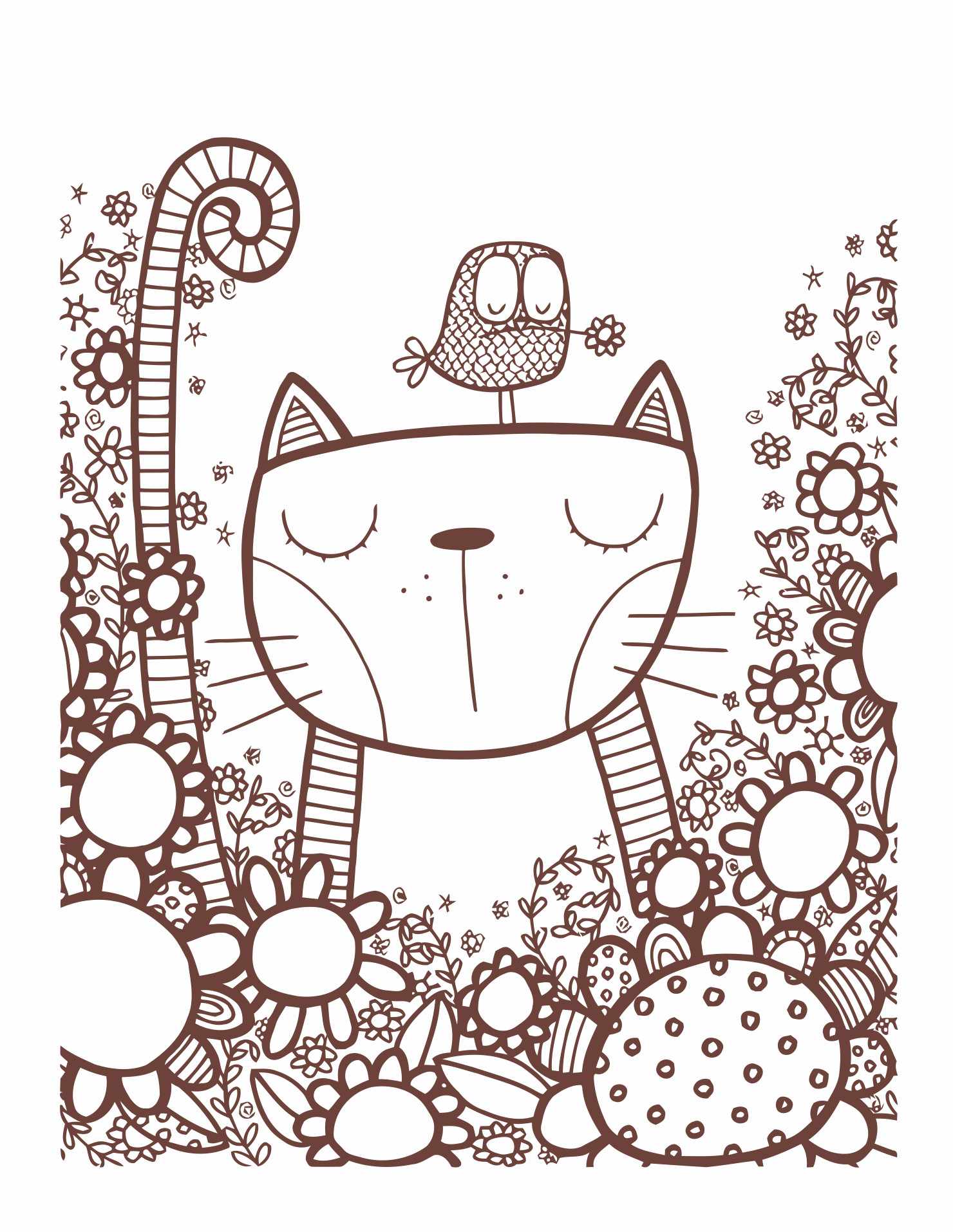 caricatura de gato con ave