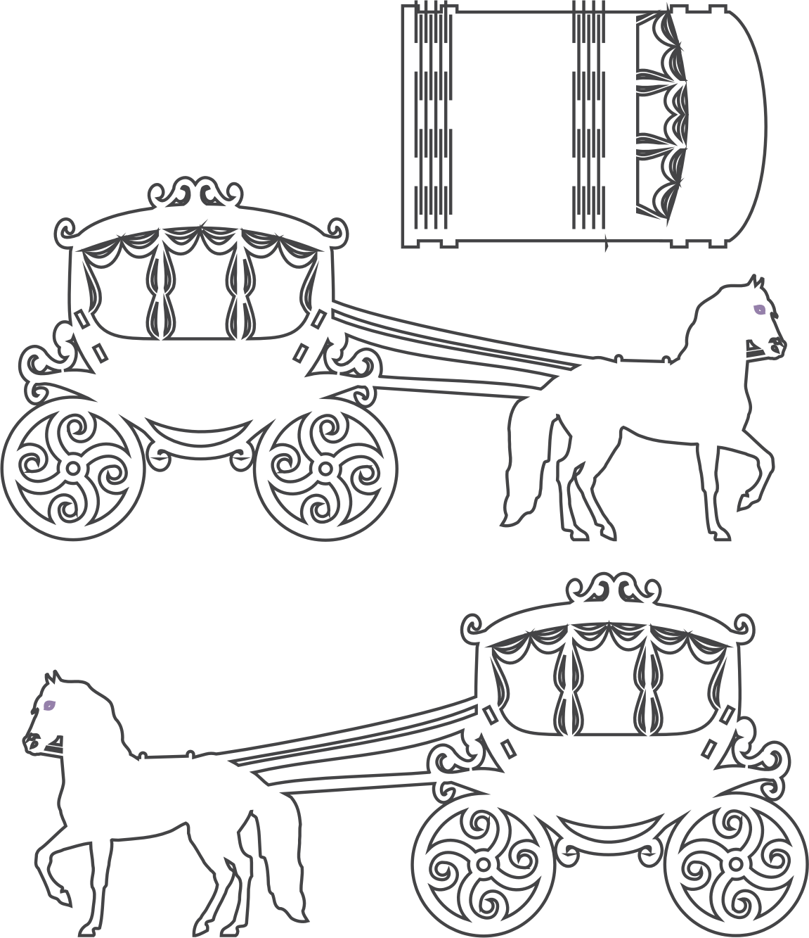 carruaje con caballos armable