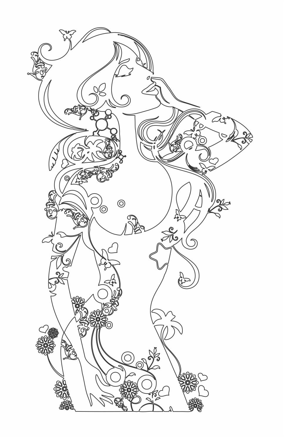 silueta de mujer flores y mariposas