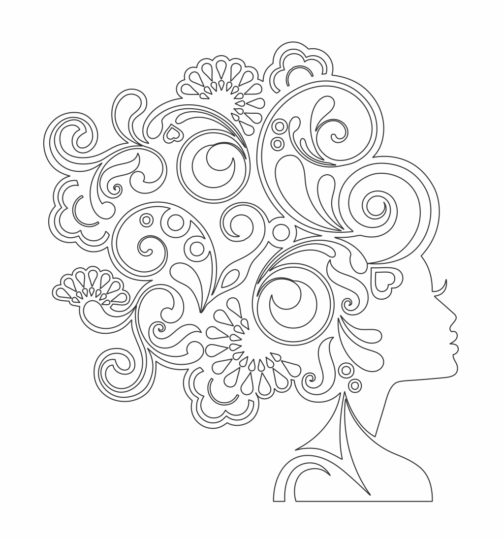 busto femenino espirales y flores