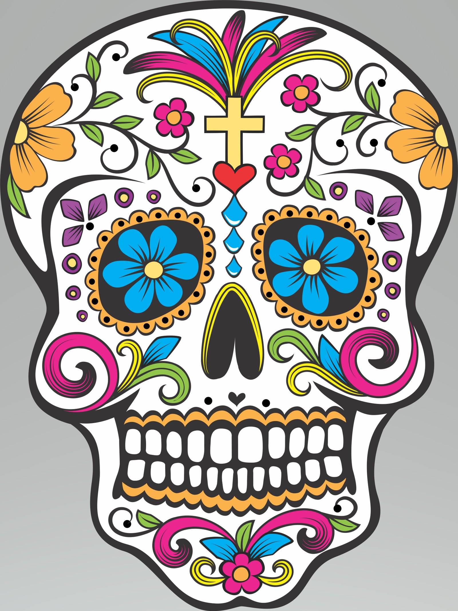 calavera flores azules