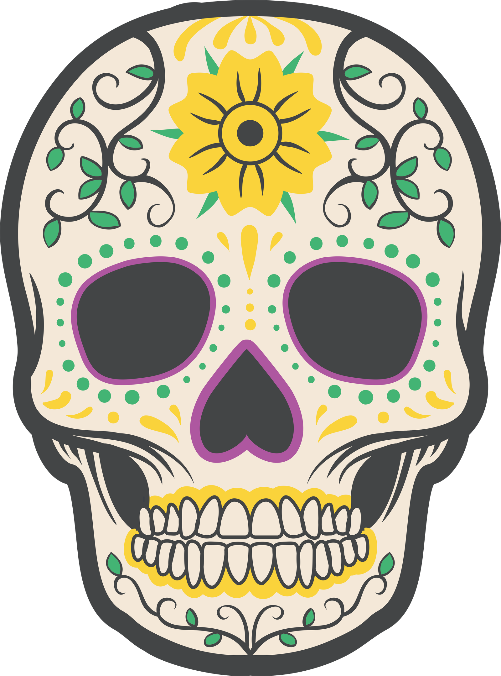 calavera mexicana con flor amarilla