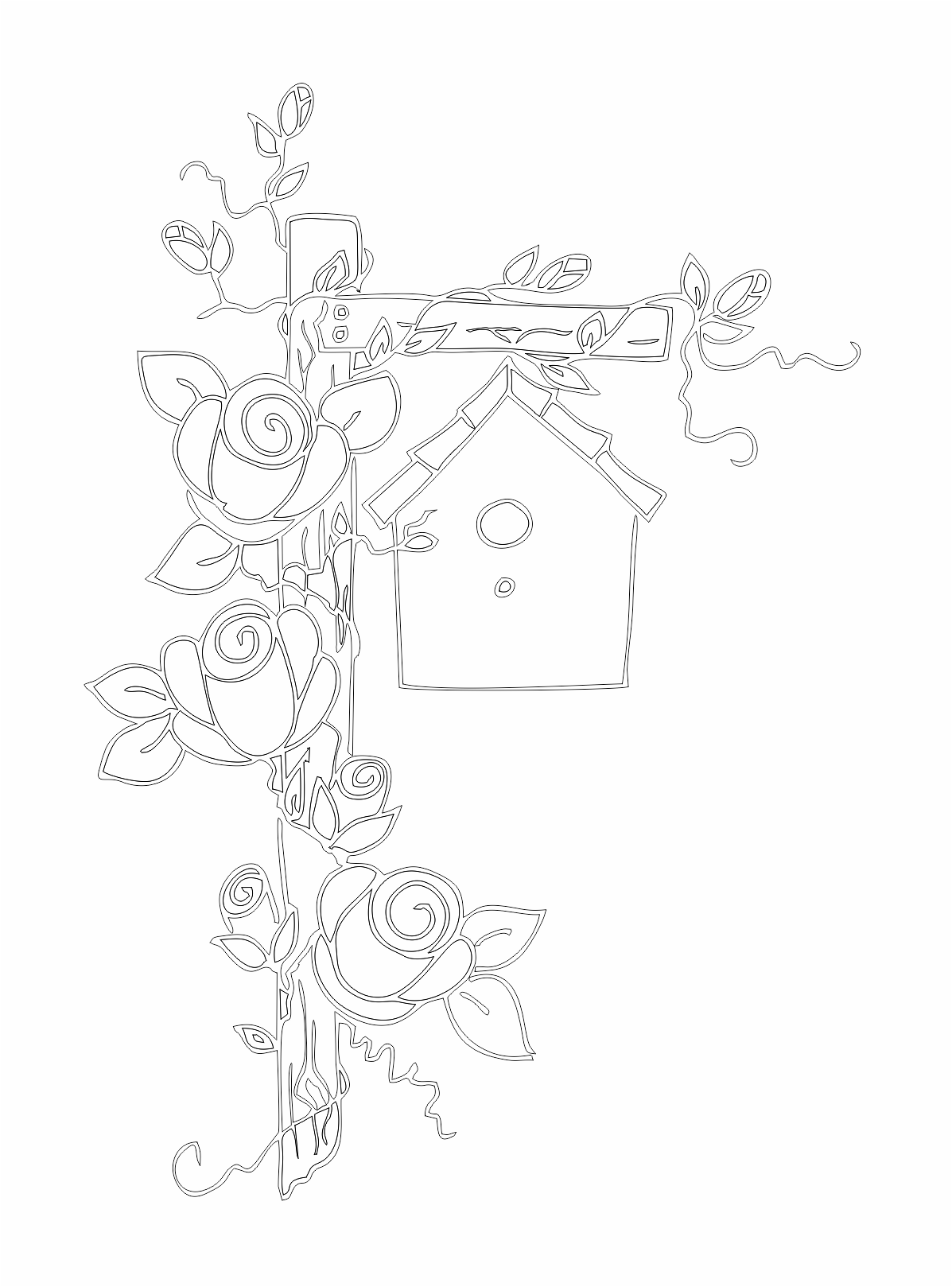 casa de aves con rosas