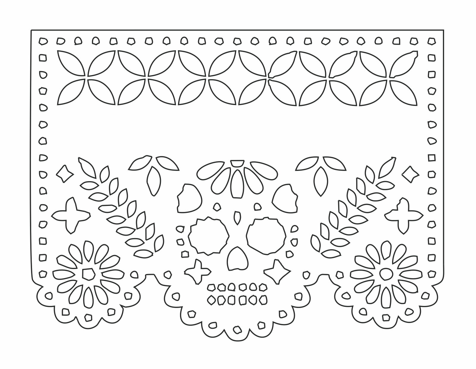 papel picado calaveras y flores
