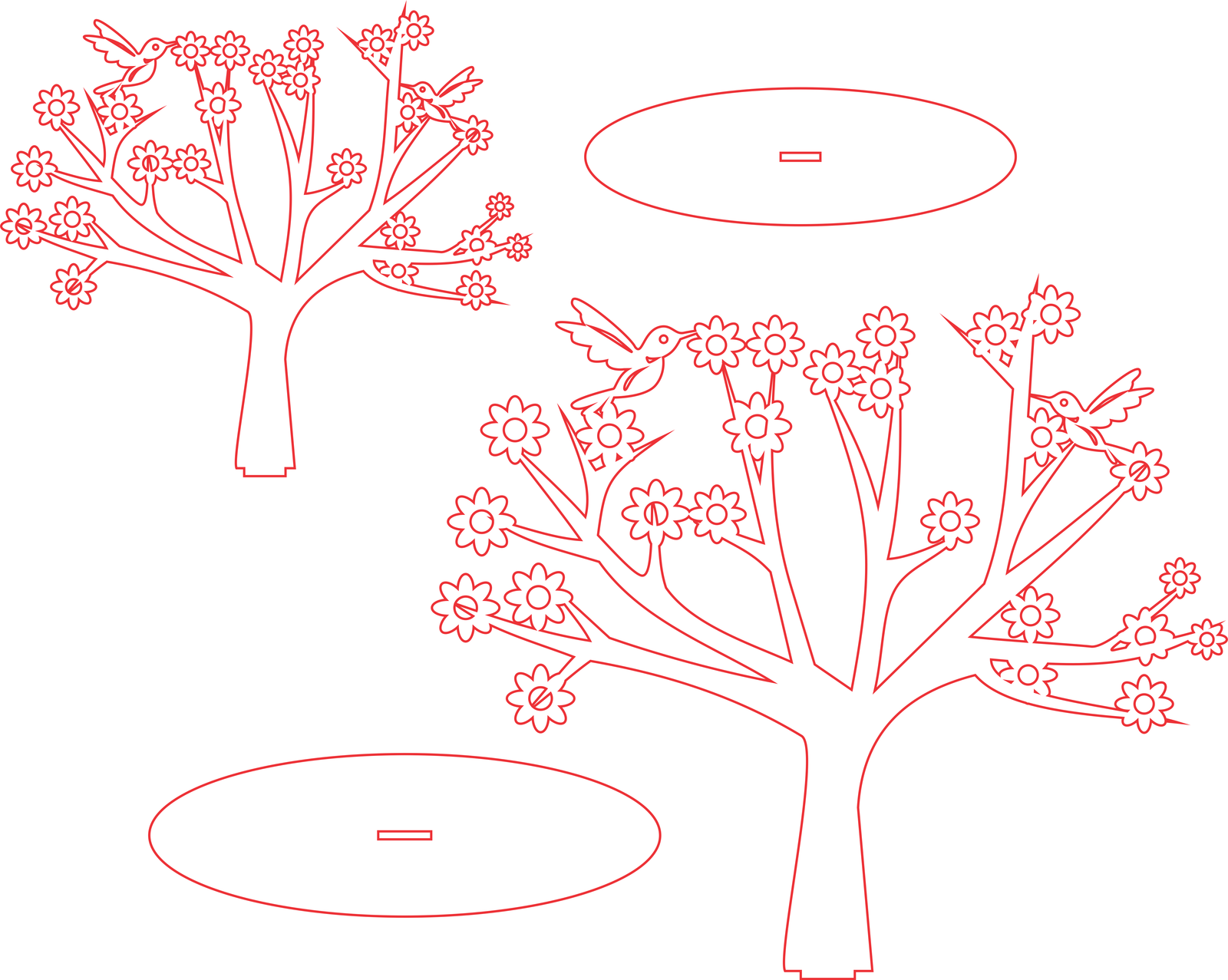 árbol con flores y colibríes