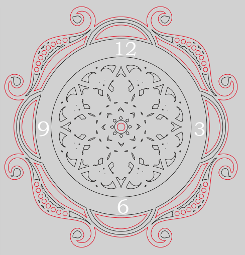 reloj circular de pared con ornamentos