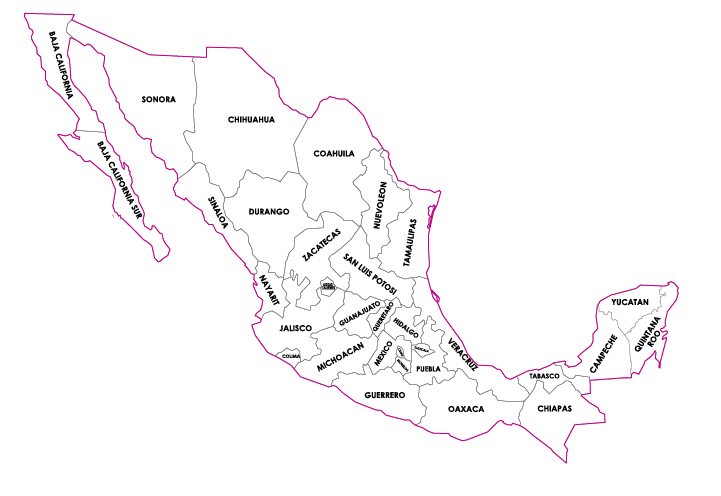 mapa de la república mexicana con nombres