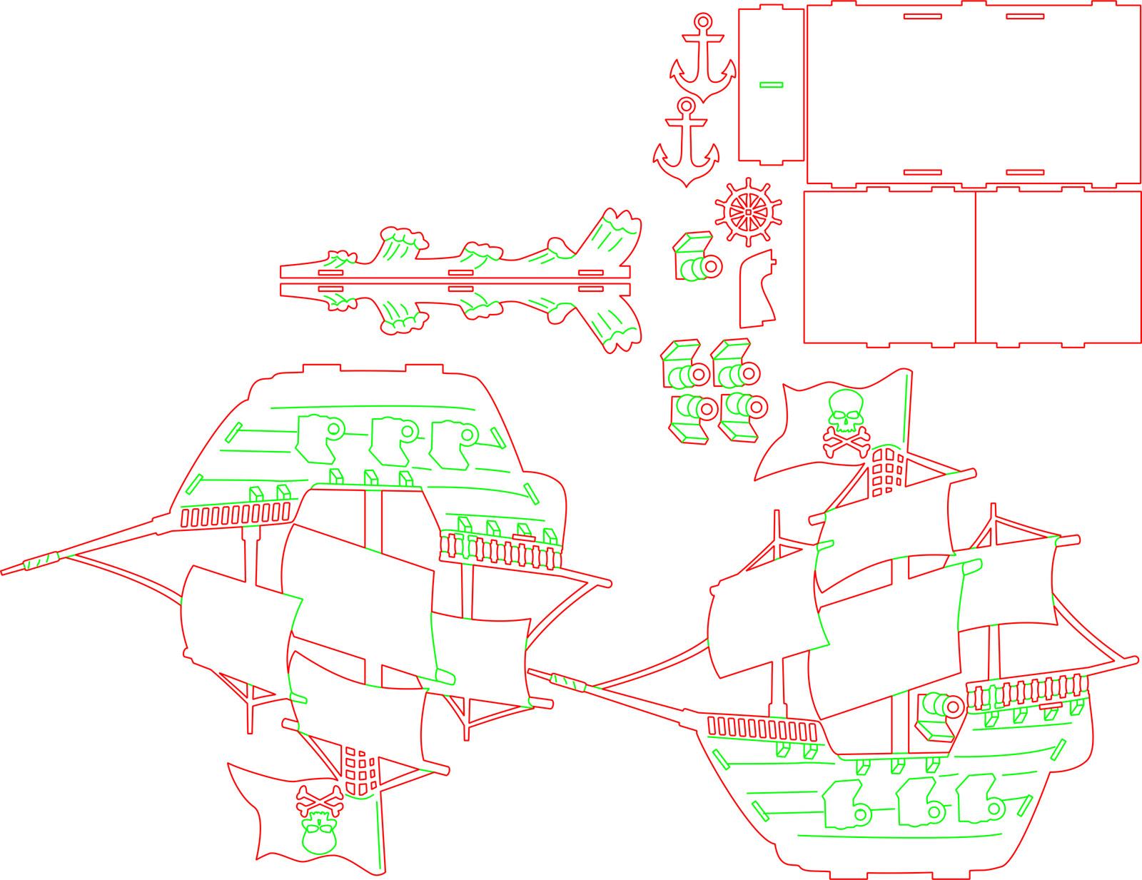 barco con ancla y timón