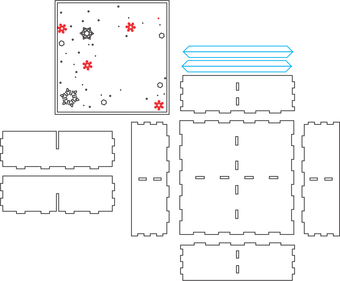 caja cuadrada copos de nieves