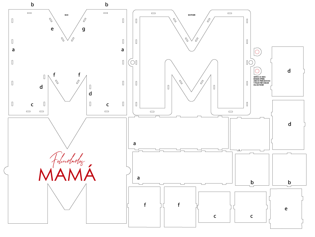 caja de letra m felicidades mamá