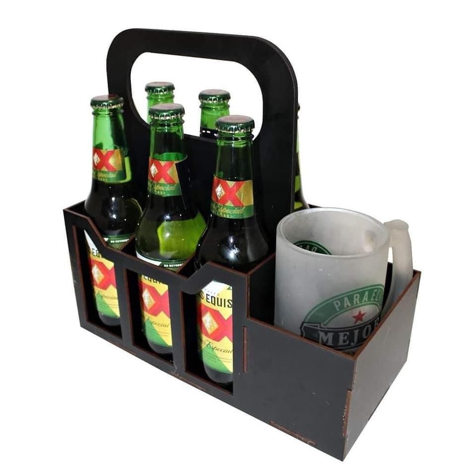 caja para cervezas y tarro
