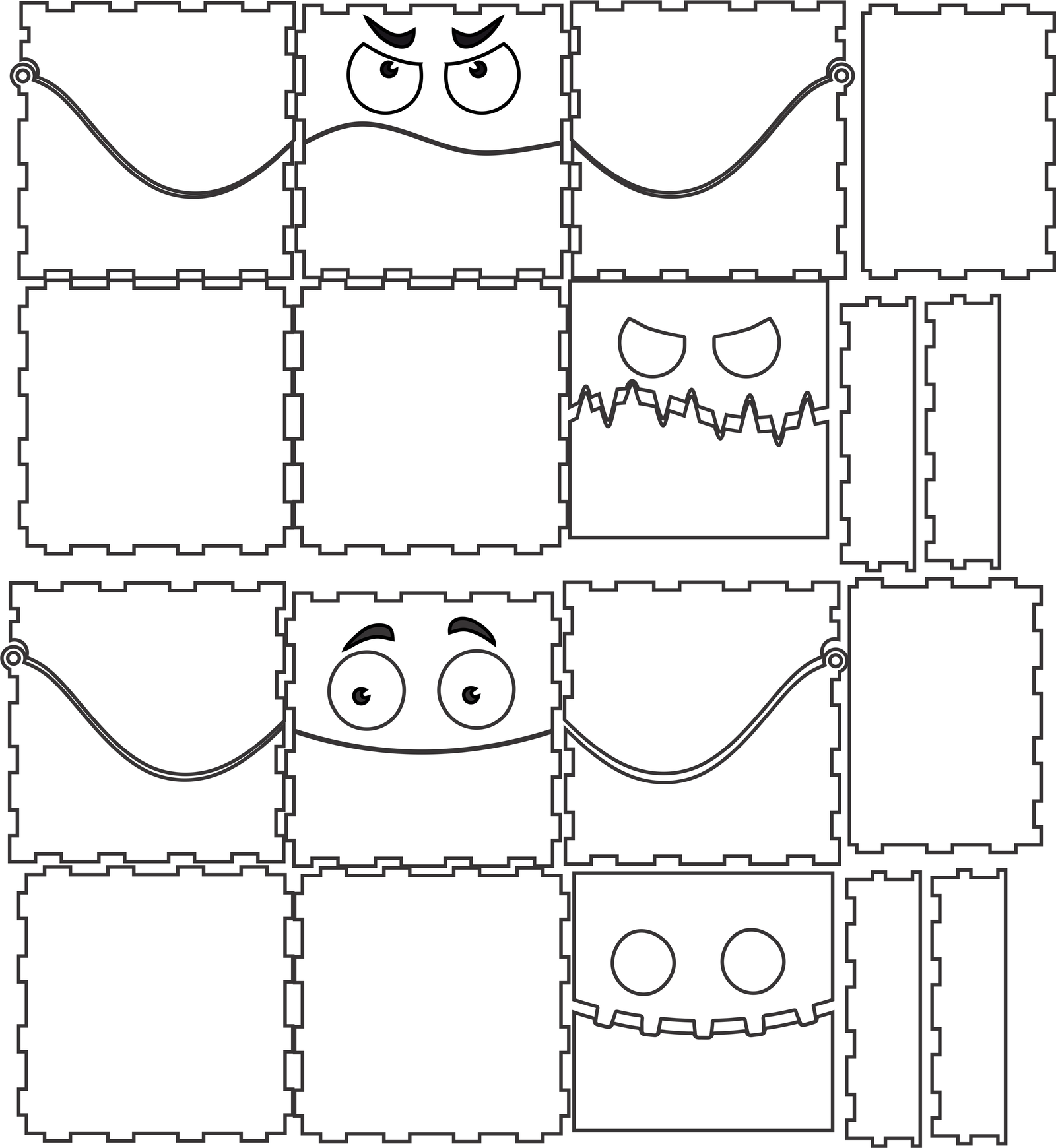 cajas con ojos de montruos