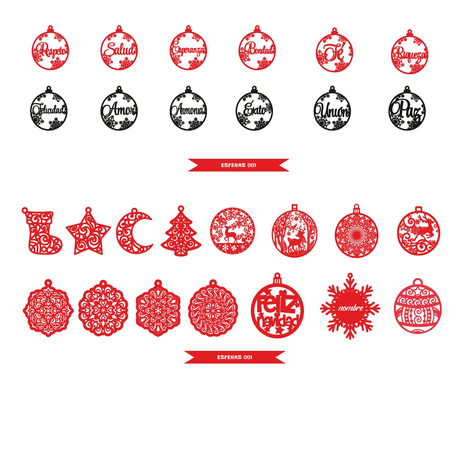 esferas navideñas de copos de nieve y buenos deseos