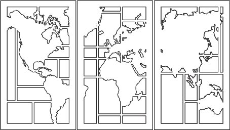set de cuadros mapa mundi