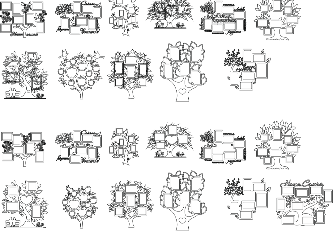 varios portarretratos con forma de árbol