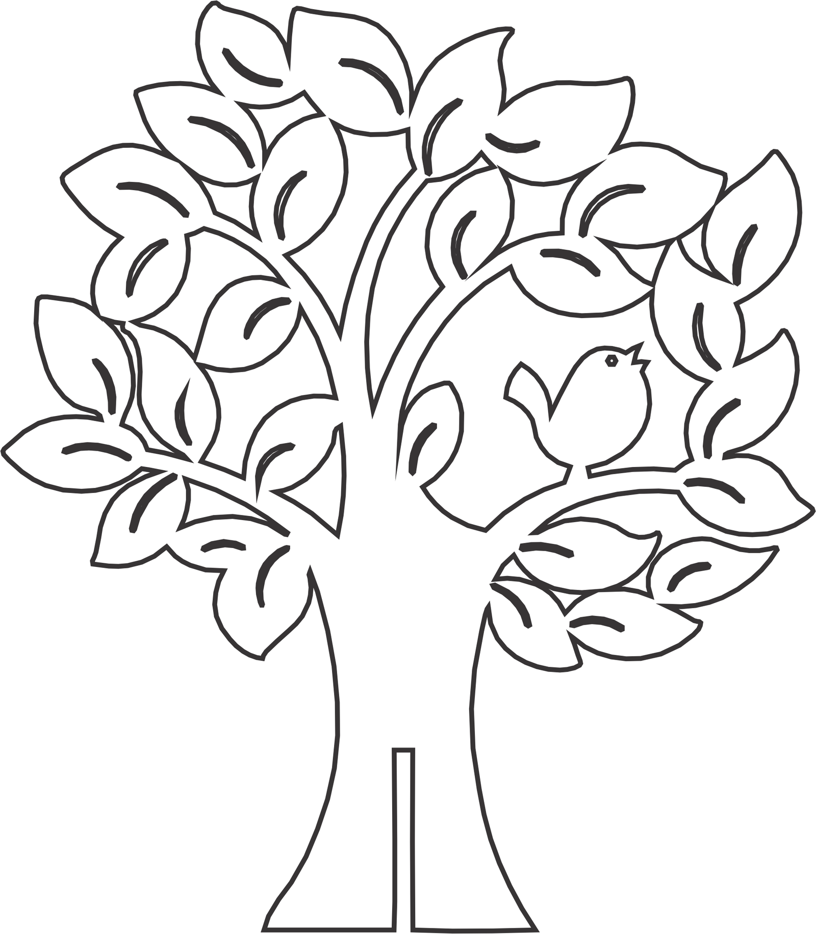 árbol con ave y hojas anchas