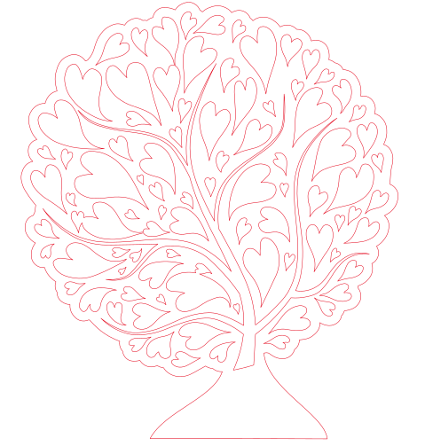 árbol con follaje de corazones