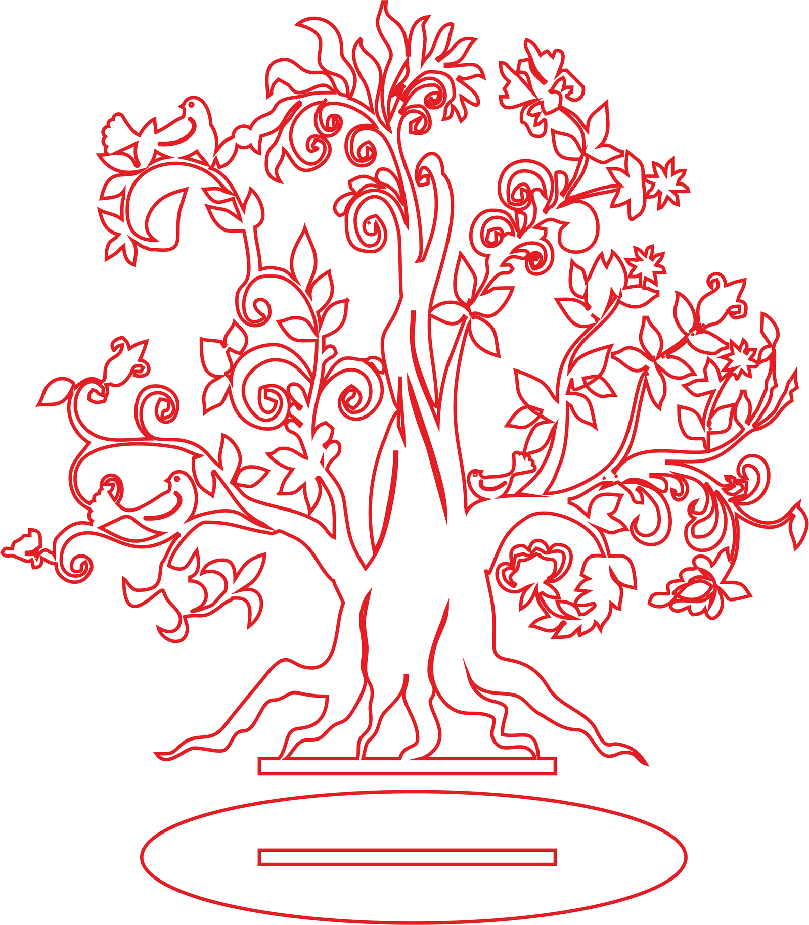 árbol con raíces y aves