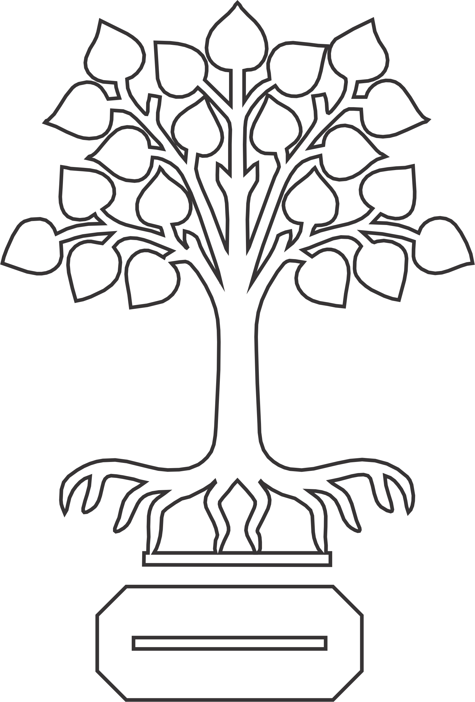 árbol con raíces y base