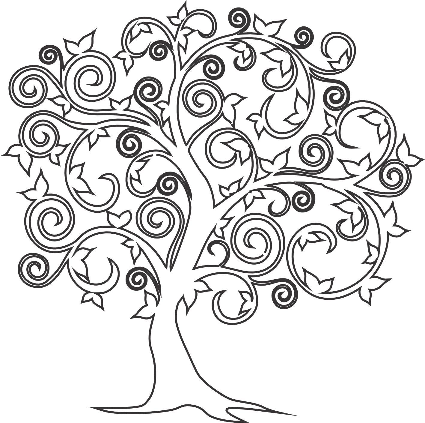 árbol de espirales y hojas