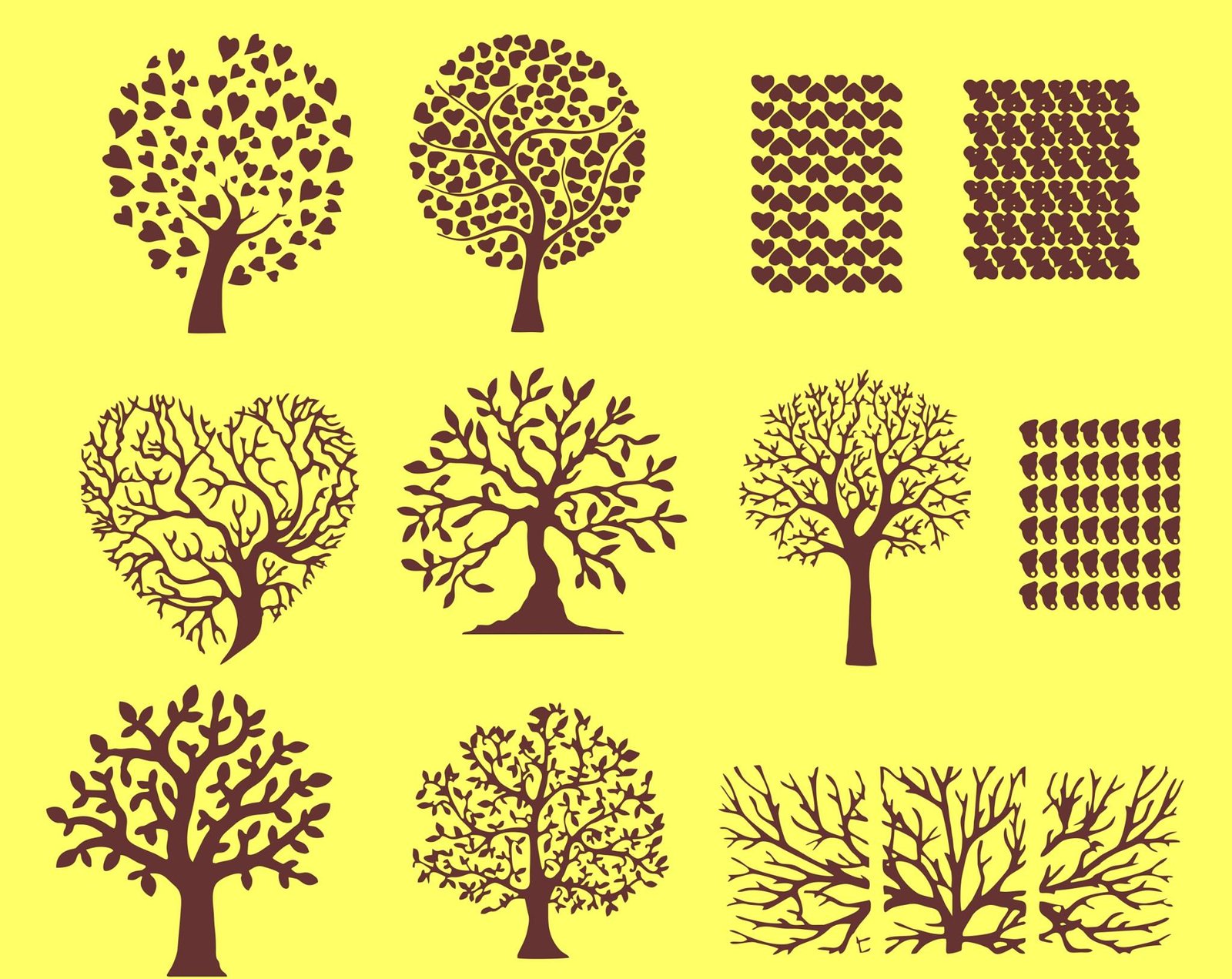 árboles con hojas de corazón