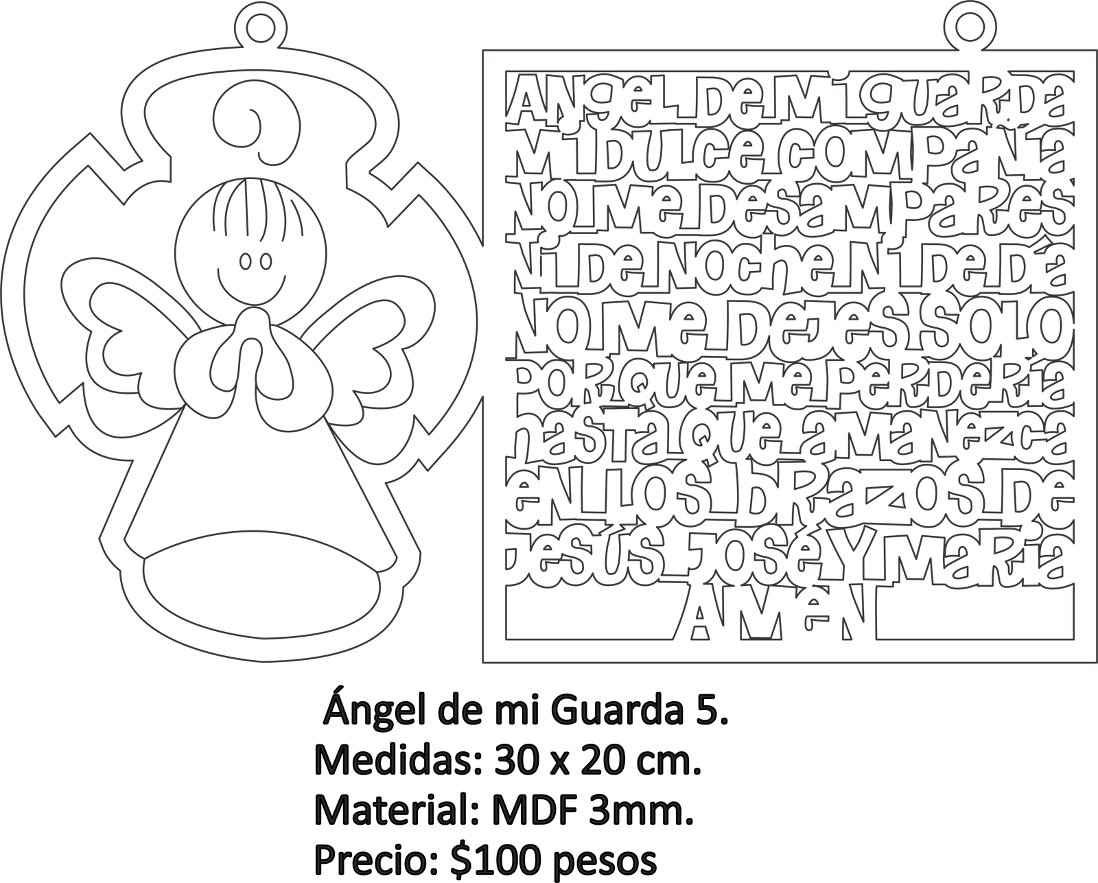 colgante de angel con oración