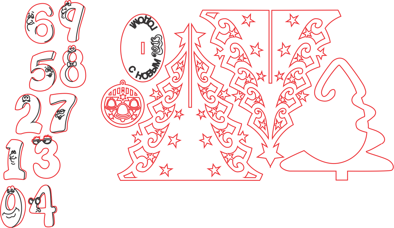 diseños de pinos y números con carita