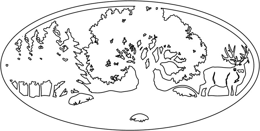 óvalo calado con árboles